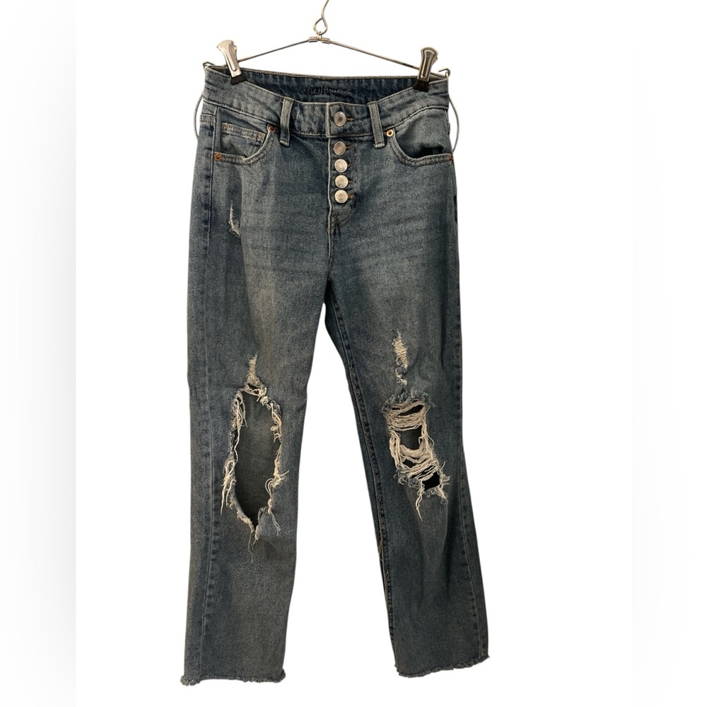 Wild Fable Size 00 Women's Jeans High Rise Straight Distressed Stretch Med Wash